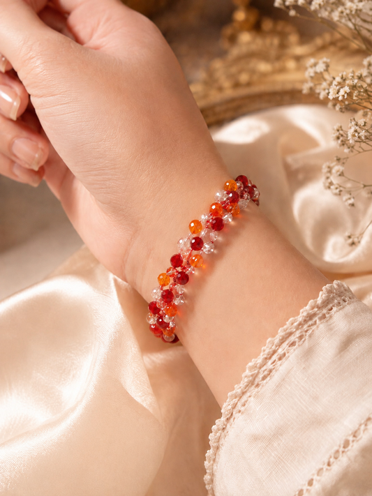 Handmade Red & Orange Crystal Beaded Bracelet