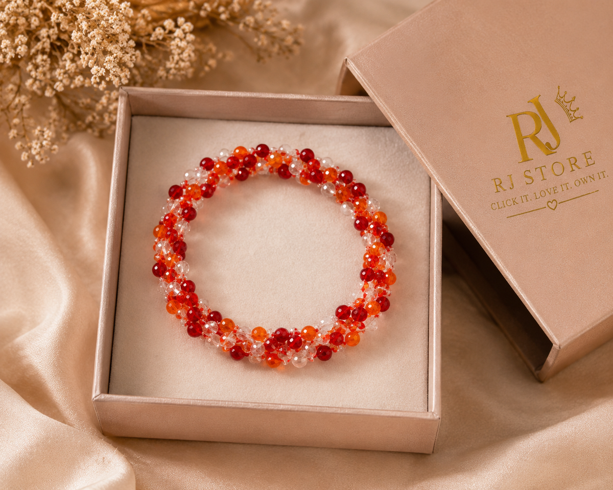 Handmade Red & Orange Crystal Beaded Bracelet