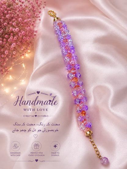 Handmade Crystal Bead Bracelet – Elegant Purple & Pink Sparkle | RJ Store 💜