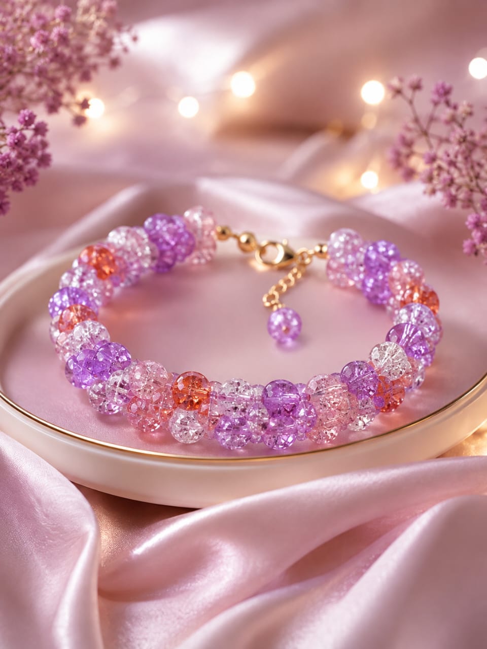 Handmade Crystal Bead Bracelet – Elegant Purple & Pink Sparkle | RJ Store 💜
