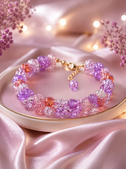 Handmade Crystal Bead Bracelet – Elegant Purple & Pink Sparkle | RJ Store 💜