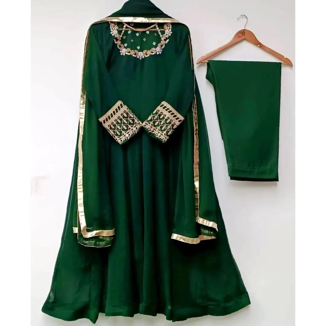 Independence Day Special — Emerald Green Embroidered Maxi