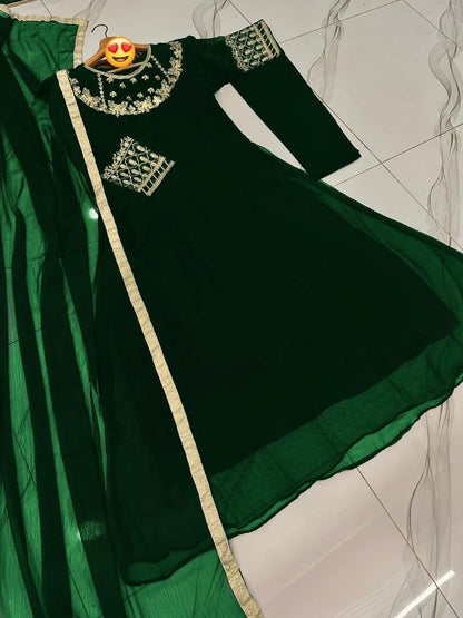 Independence Day Special — Emerald Green Embroidered Maxi