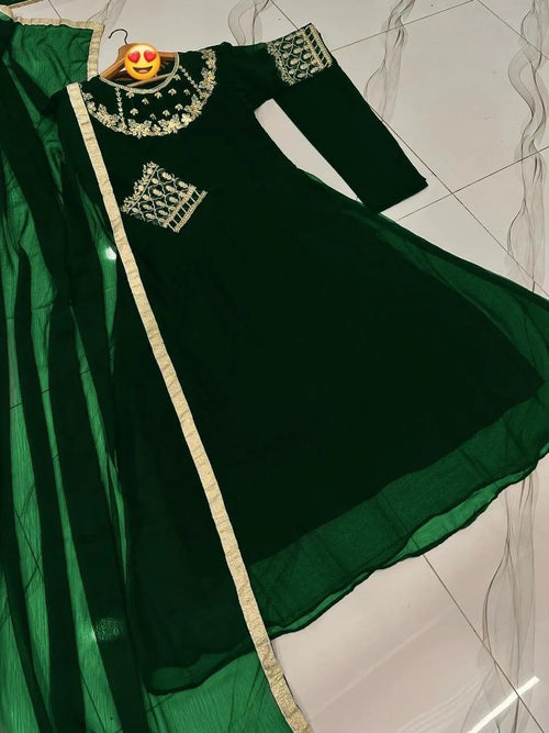 Independence Day Special — Emerald Green Embroidered Maxi