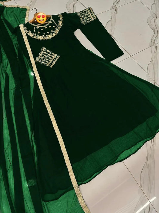 Independence Day Special — Emerald Green Embroidered Maxi