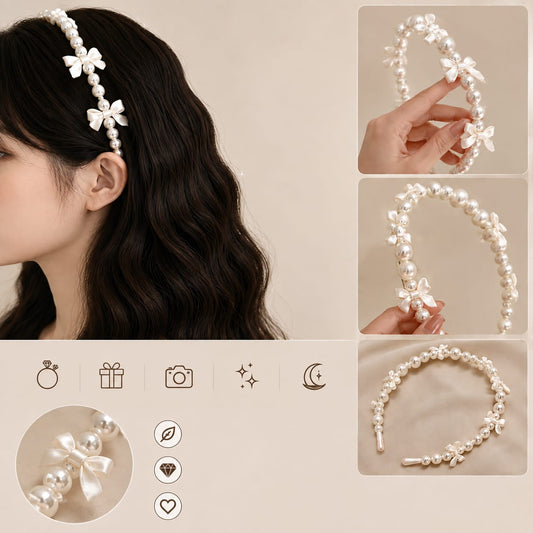 Elegant Pearl & Bow Hairband 🤍✨
