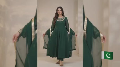 Independence Day Special — Emerald Green Embroidered Maxi
