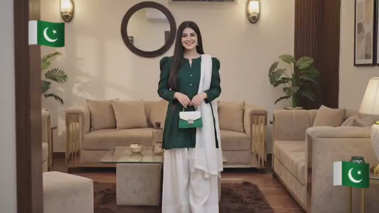 Independence Day Special — Green Shirt with White Farshi Shalwar & Dupatta