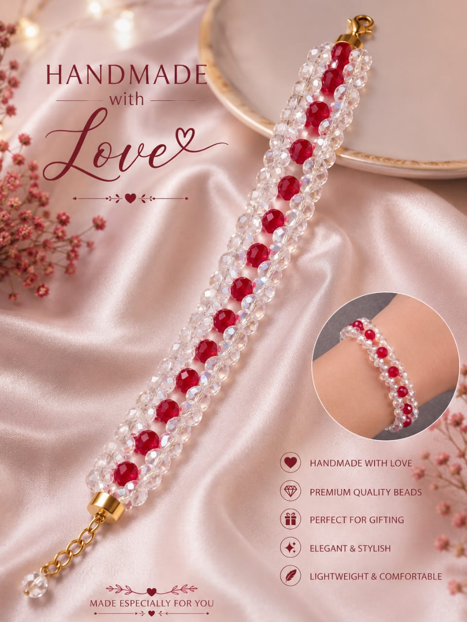 Red Crystal Beaded Bracelet